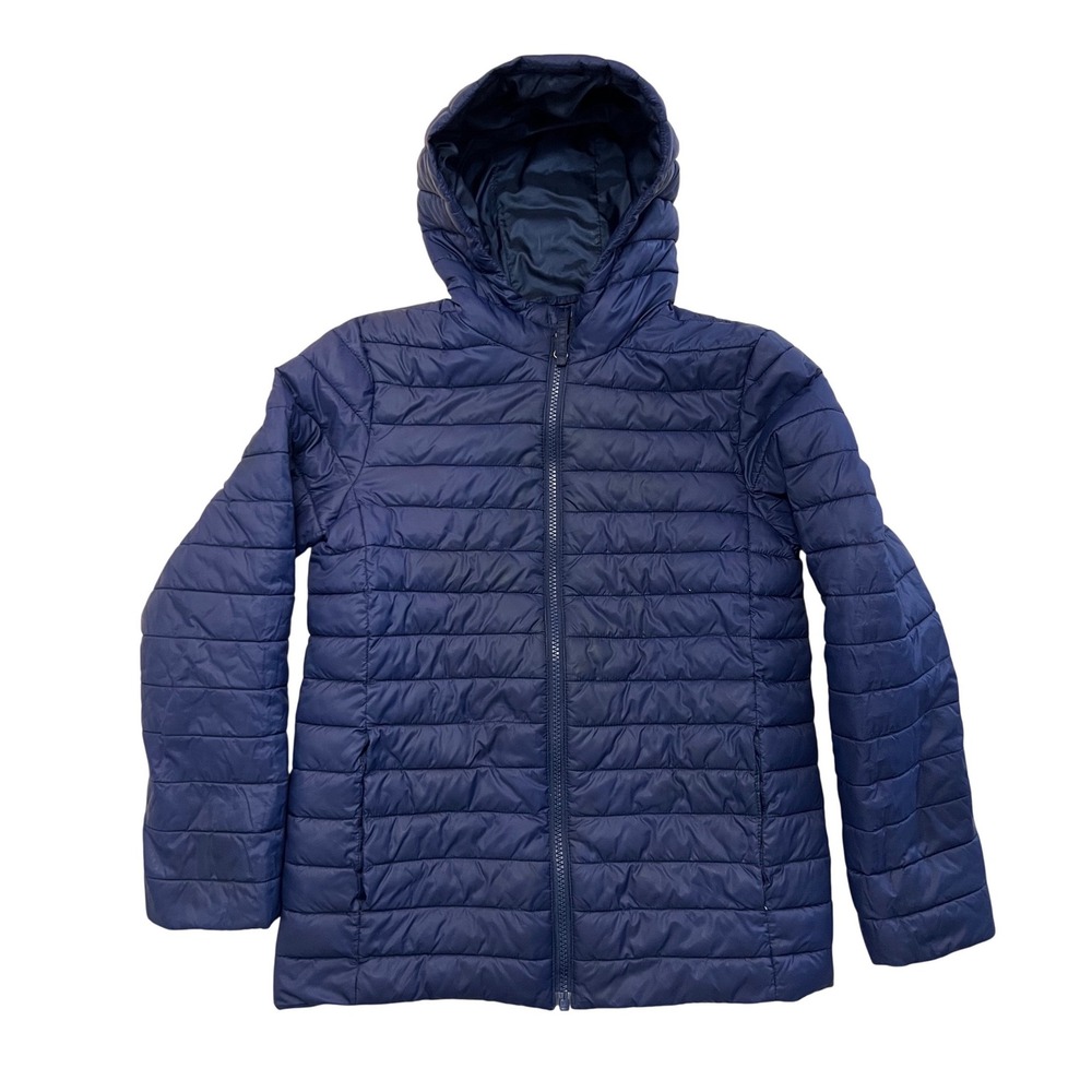 Lands End Kids Navy Blue Primaloft Packable‎ Puffer Jacket Hooded Large 10-12